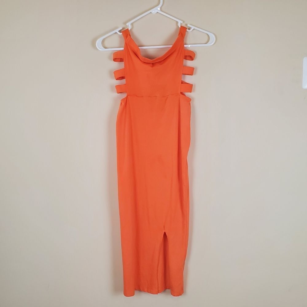 Fashion Nova Orange Dani Midi Strapless Dress Size small Juniors